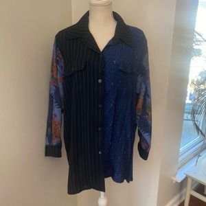 Koos Of Course! Navy Mixed Print Button Down Tunic Blouse